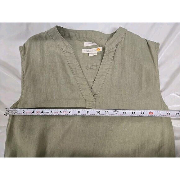 C&C California 100% Linen Dress Pockets Olive Green Women’s Size S - Picture 7 of 8